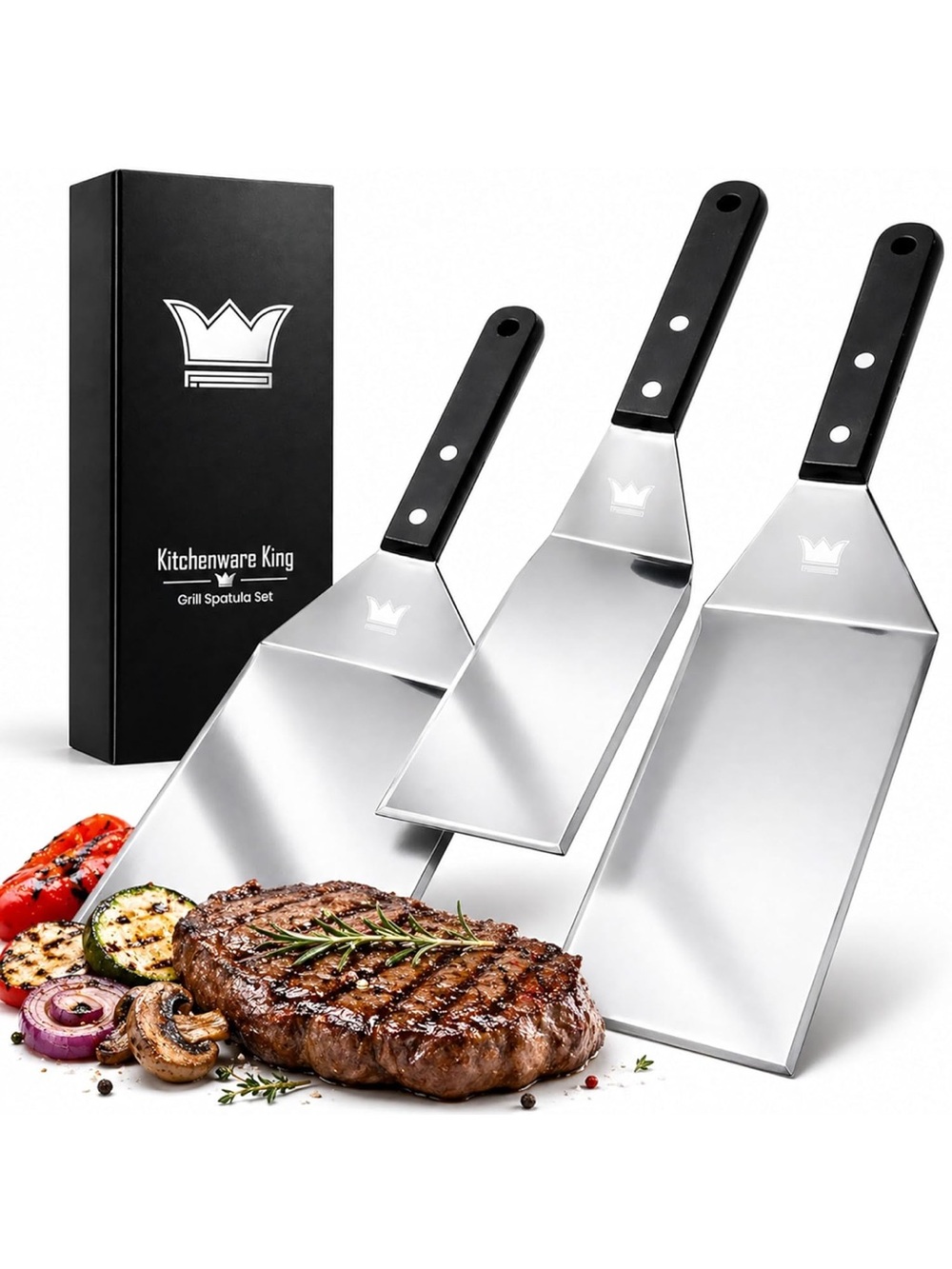 NEW Kitchenware King Mirror Polished Stainless Steel Spatula Set - Griddle